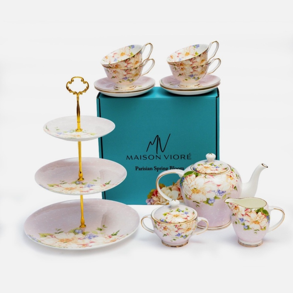 Maison Viore Parisian Spring Bloom Coffee Set Of 12 Pink